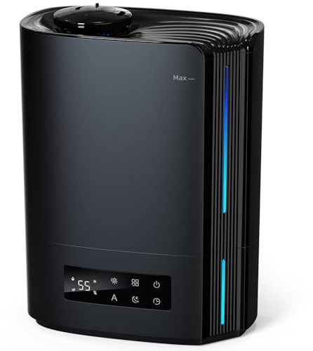 AROEVE 6L Luftbefeuchter Schlafzimmer, Aroma Diffusor, Ultraschall Top-Fill Luftbefeuchter für Baby Kinderzimmer, Pflanzen, 60h leise Raumbefeuchter, intelligente Luftfeuchtigkeitskontrolle, Schwarz