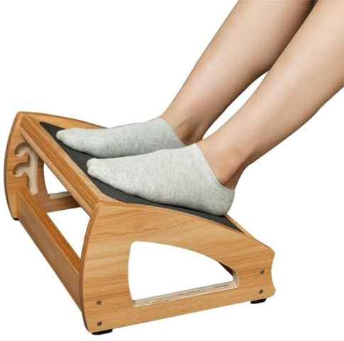 StrongTek Ergonomische Untertisch-Fußstütze, 3 verstellbare Höhen, Holz-Büro-Fußstütze, große Anti-Rutsch-Oberfläche, verbessert die Haltung und Durchblutung, bis zu 180 kg (Natur)