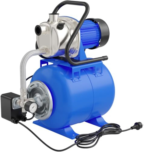 Wiltec Hauswasserwerk 1200W 3400l/h Hauswasserautomat mit Druckschalter und Membrankessel 19l Druckkessel Gartenpumpe Wasserpumpe Brauchwasserpumpe Regenwasserpumpe