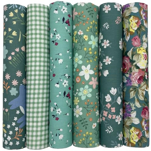 UOOOM 6 Stueck 50 x 50cm Stoffpakete Patchwork Stoffe Baumwolle tuch DIY Handgefertigte Nähen Quilten Stoff Baumwollgewebe Verschiedene Designs (Blau Grün)