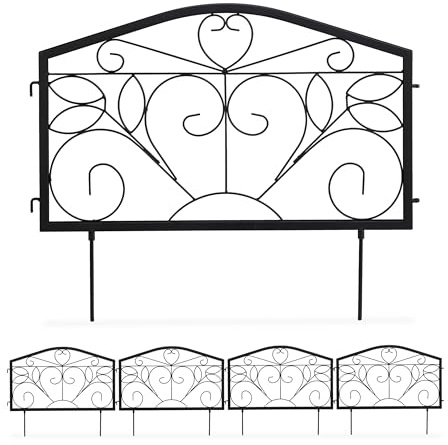 Relaxdays Beetzaun, 4-teilige Beetumrandung für Garten, Steckzaun Eisen, antik, Ornamente, HxB: 33 x 225 cm, schwarz