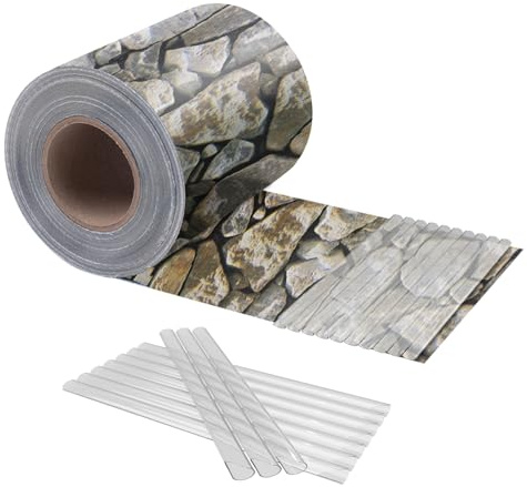 HENG FENG PVC Sichtschutzstreifen für Doppelstabmatten 35m x 19cm,inkl.20 Clips,Sichtschutz Zaun 450g/m²,Zaunsichtschutz,Windschutz für Gartenzaun,Doppelstabmatten,Balkon,Steinoptik