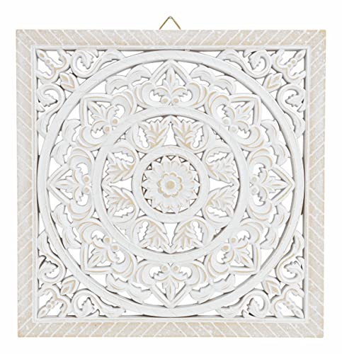 Spetebo Wand Deko Ornament shabby weiß zum Aufhängen - 40 cm/quadratisch - Vintage Wandbild aus Holz - Landhaus Fensterdeko Wandbehang