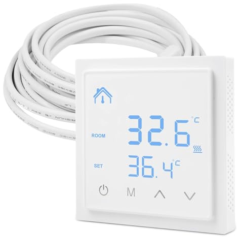 Digital Thermostat,Smart Thermostat,Raumthermostat Fußbodenheizung,Raumthermostat Touchscreen mit 300CM Kabel,Wandthermostat,Raumtemperaturregler für Wandheizung Fußbodenheizung(Weiß)