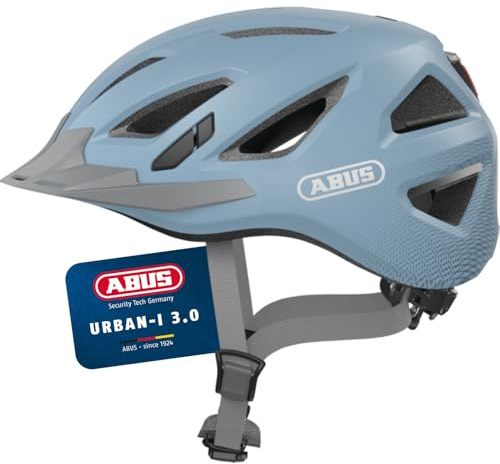 ABUS Stadthelm Urban-I 3.0 - Fahrradhelm mit Rücklicht, Schirm und Magnetverschluss - für Damen und Herren - Hellblau, Größe M