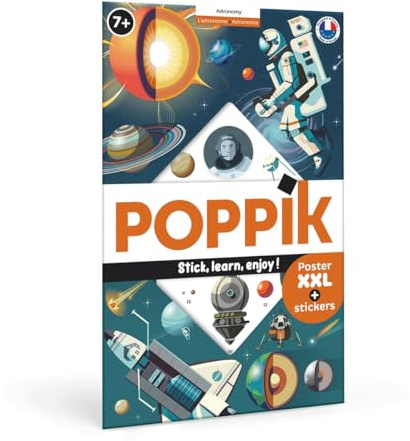 POPPIK 1841142 Sticker-Poster, Astronomie, interaktives Lernposter mit Aufklebern, mehrsprachiges Weltraumposter, für Kinder ab 7 Jahren, 68 x 100 cm