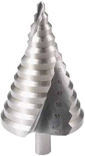 LSDZHK Großer HSS-Stufenbohrer, 12 Größen, Titan-Schnellarbeitsstahl, 6 bis 60 mm, Bohrer für Blech, Aluminium, Metall, Holz, großes Mehrfachloch, Stufenbohrer für DIY-Liebhaber (1 Stück)