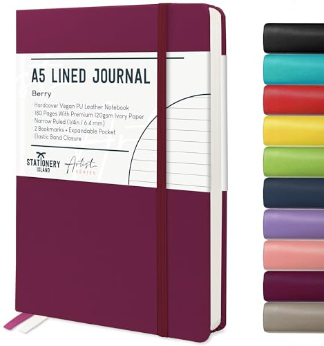 STATIONERY ISLAND Notizbuch A5 Liniert, Journal Hardcover mit 120 g/m² Dickem Papier, 180 Seiten Tagebuch, Notebook a5 für Mädchen, Reisetagebuch, Planen, Lernen, Schreiben