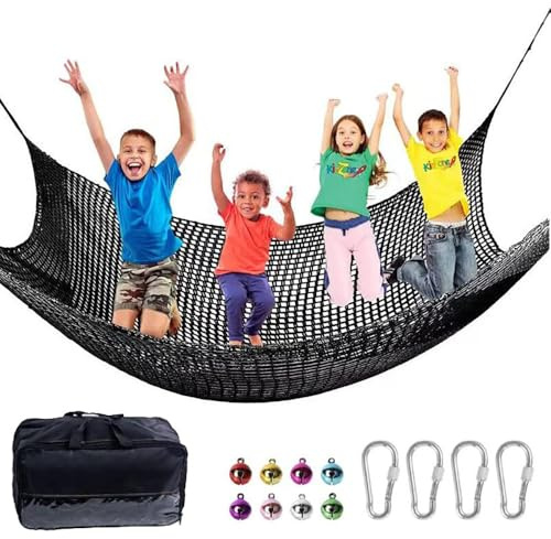 kletternetz Kinder,kletternetz Outdoor, Kletter-Gepäcknetz doppellagig,4 mm Dickes Seil, 4 cm Loch mit Aufbewahrungstasche,für Spielplatz Outdoor Indoor Garten (Schwarz, 2 * 3)