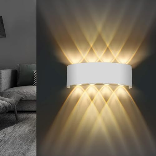 Lureshine Wandleuchte LED Innen, 22x8x5cm Up an Down Wandlampe, Aluminium-Druckguss Wandleuchte 8w Weiß, Wandleuchte Innen 3000K Warmweiß, Wandlampe Innen für Wohnzimmer Garage [Energieklasse E]