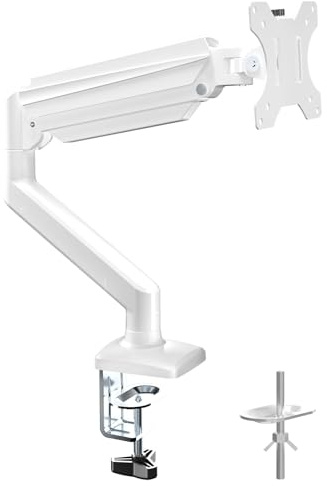 suptek Monitor Halterung für 13-32 Zoll LED LCD Bildschirm bis zu 9 kg, Monitor Arm mit Gasfeder, 360° Drehbar Höhenverstellbar Schwenkbar Neigbar, Monitorhalterung VESA 75x75/100x100 mm, Weiß