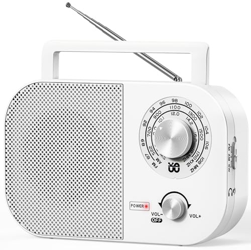 Tragbares Radio AM,FM,SW,UKW Kofferradio Netz und Batteriebetrieb, mit Bestem Empfang, Eingebautem Lautsprecher, Kopfhöreranschluss, fürZuhause/Outdoor/Camping/Notfall（Weiß）