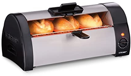 Cloer 3080 Brötchenbäcker zum Aufbacken von Brötchen, Kuchen oder Hefeteilchen 570 W, mattiertes Edelstahlgehäuse