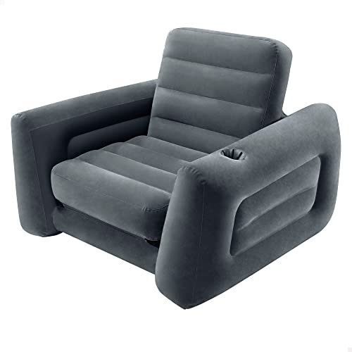 Intex 66551NP Pull-Out Chair, Entspannen, Armlehne, Platzsparend, PVC, RAYON, Schwarz, 117x224x66 cm, Dunkelgrau