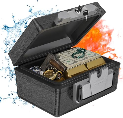 WASJOYE 21L Tragbarer Safe Tresor Feuerfest Wasserdicht mit Schlüssel, Tresore für Zuhause mit Griff, Feuerfeste Dokumentenbox Feuerfester Tresor für Bargeld Medikamente Schmuck A4 Dokumente