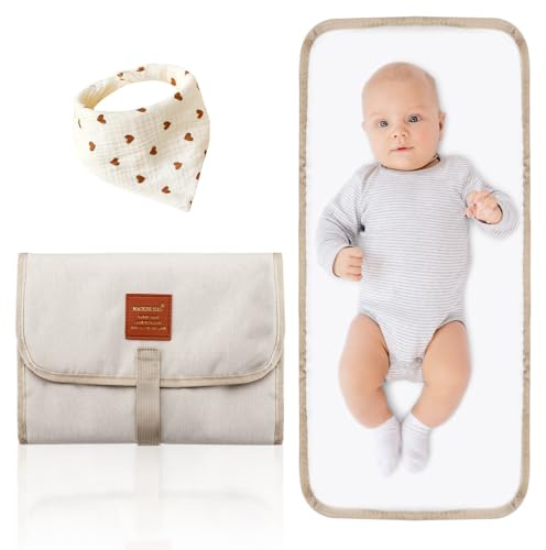 1 stück Baby Wickelunterlagen für Unterwegs Faltbare Windelunterlage Faltbare Und Tragbare Wickelunterlage wasserdicht mit 3 stück Lätzchen Baby Dreieckstuch Musselin Halstücher Sabberlätzchen