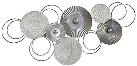 Lifestyle & More Moderne Wanddekoration Wandskulptur Wandbild Kreise silber aus Metall 82x38 cm