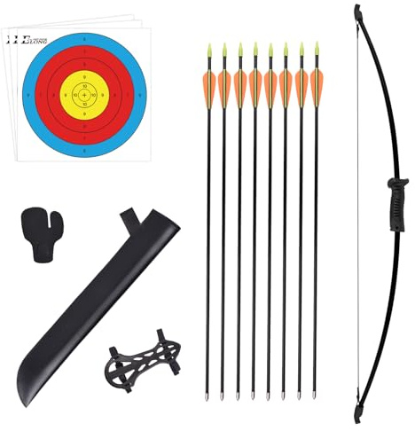 Recurve Bögen Pfeil und Bogen Set für Kinder mit Köcher zum Bogenschießen inkl. 8 Pfeile 66cm Kinderbogen für ab 14 Jahre Kinder Schießbogen Jugendbogen für Anfänger Jugendliche Outdoor