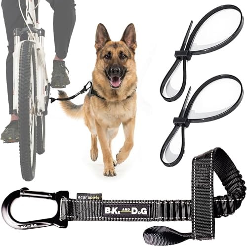 BIKE AND DOG - Fahrrad-Hundeleine, werkzeuglose Befestigung, spezielles Geschirr als Option, inklusive 2 Fahrradbändern. Patentiert. (Schwarz)
