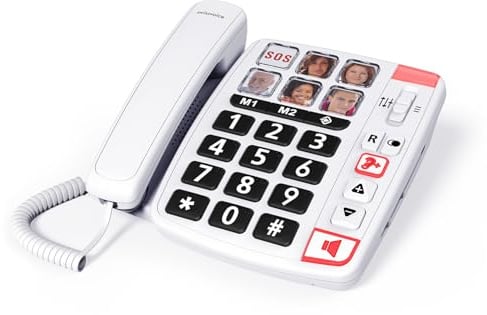 SWISSVOICE - Xtra 1110 - Festnetztelefon für Senioren - Große Tasten - 6 Direktwahltasten mit Foto - Extra-lauter Klingelton - Anrufanzeige - Audio Boost - Hörgerätekompatibel - Braille - Weiß