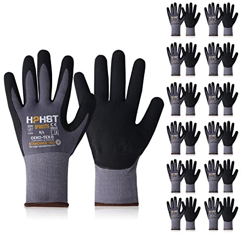 Arbeitshandschuhe - HPHST SF001TS Handschuhe 12 Paar Montagehandschuhe für Damen und Herren Gloves Ergonomisches Design Smart Touch Gartenhandschuhe Größe 9/L