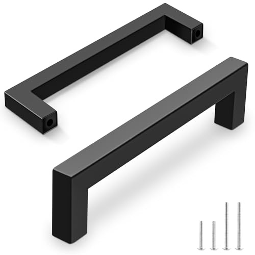 Vortix 10 Stück Möbelgriffe Schwarz Edelstahl Matt Schrankgriffe[ 96 mm Lochabstand ] Modernes Design Griffe für Küchenschränke,Badezimmerschränke&Schubladen ([96MM] - 10 Stück)