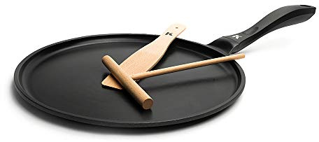 KLAMER Crepe Pfanne Induktion 28 cm im Set mit Teigverteiler und Spatel | Der flache Rand erleichtert das Wenden und Herausgleiten der Crepes, Greblon C3+ Antihaftbeschichtung, ofenfest bis 250 Grad