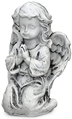 FeinKnick Stilvolle Engel Deko Figur für drinnen & draußen | Schutzengel | Betende Engelfigur als Grabengel – Engel Figur wetterfest am Grab 16 cm groß – Trauer Skulptur, Grabschmuck, Friedhof Angel