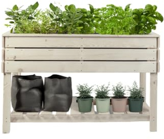 Mega Holz Hochbeet auf Stelzen STELZO L 123x61x75 (BxTxH) - Erhöhtes Blumenbeet aus Holz für Innen- & Außenbereich - Kräuterbeet aus natürlicher Kiefer für Garten, Balkon und Terrasse 100% Nachhaltig