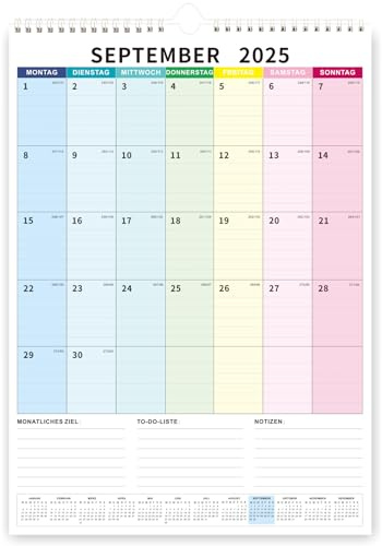 Kalender 2026 Wandkalender groß 43 x 31 cm mit Feiertage und Schulferienübersicht Familienkalender Bunt von September 2025 bis Dezember 2026, Ideal als Paarkalender oder Familienplaner ﻿ ﻿