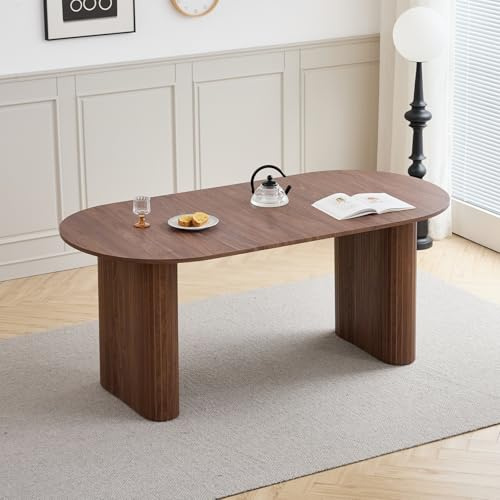 GrandCA HOME Ovaler Esstisch aus Holz, 180 cm Moderner Küchen-Esstisch, Großer MDF-Schreibtisch für 6–8 Personen (Dunkelbraun)