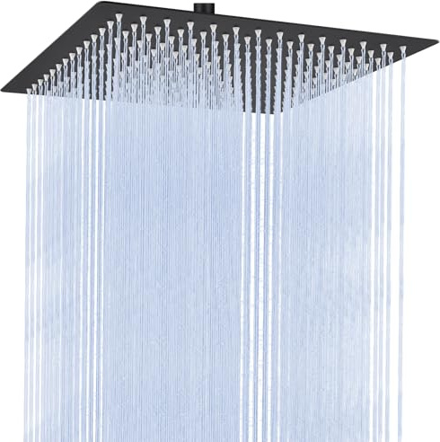Auralum Regendusche Duschkopf 8 Zoll, Edelstahl Regenduschkopf 20x20 cm Eckig, 360° Verstellbare Kopfbrause mit Selbstreinigenden Düsen, Schwarz