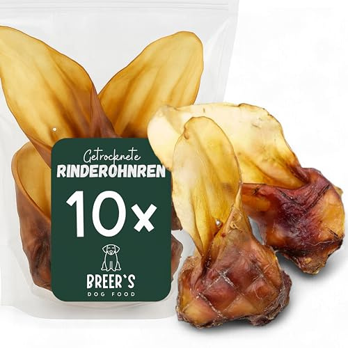 BREERs Rinderohren mit Muschel getrocknet für Hunde, 10 Stück | Naturkauartikel ohne Zusätze, luftgetrocknet aus deutschen Schlachtbetrieben