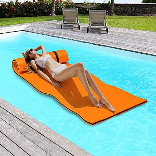GOPLUS 270x180cm Wasserhängematte mit Kissen, Schwimmbett bis zu 300 KG Belastbar, Aufrollbare Schwimmmatte aus XPE, Schwimmfloß Wasserliege für Pool Schwimmbad Meer (Gelb)