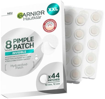 Garnier Hautklar Pimple Patches Invisible, unsichtbare Hydrokolloid Anti Pickel Patches mildern Sichtbarkeit in 8H, XXL Pack mit 44 Stück, gezielt gegen Pickel & Akne