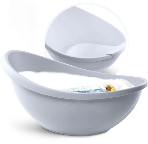 BabybeFun Baby Badewanne mit Badewanneneinsatz für Neugeborene - Testsieger - Rutschfeste Babybadewanne für Babys und Kleinkinder - 0-6 Monate - Babywanne für Dusche Badewanne Grau