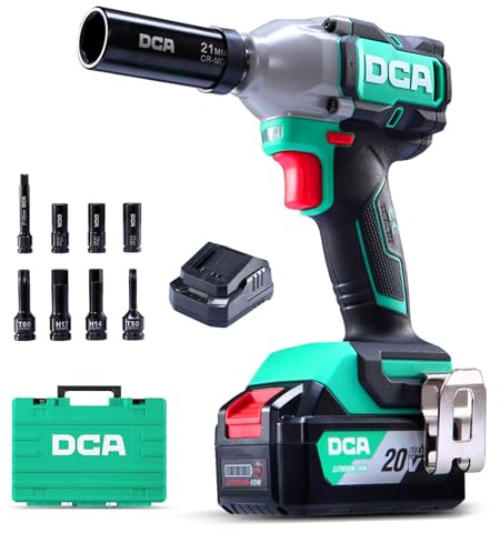 DCA 20V Bürstenloser Schlagschrauber mit 4,0Ah Akku, 13mm Hog-Ring, Kabelloser Schlagschrauber, 320N.m Drehmoment, 4-Modus-Power-Schrauber für Automobil und Heimwerken,ADPB320