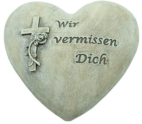 Bambelaa! Grabdeko Grabschmuck Wetterfest Herz Inschrift - Wir Vermissen Dich - Steinharz Deko Für Friedhof Grab Garten