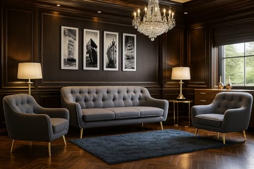 A&J MöbelLand GmbH Polstergarnitur Benito: 3-Sitzer Sofa + 2 Sessel – Wohnzimmer Set, modernes Design, Bonellfederkern, langlebige Qualität, Bezug in Grau