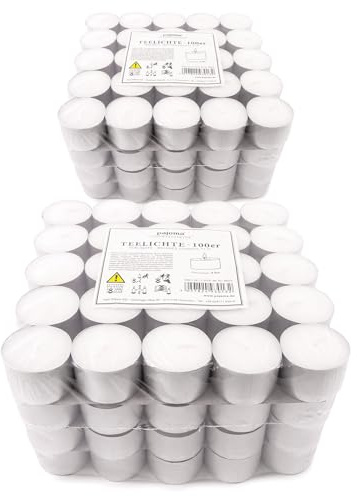 Pajoma Teelichter 8 Stunden Brenndauer - 200 Stück Rundes Aluminium Unparfümiert und Leicht Wiederanzünden Teelichte - Small Tea Lights - Leise und Gleichmäßig Brennende Kleine Teelichter