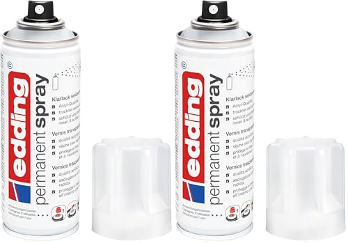edding 5200 Permanent Spray Klarlack - transparent seidenmatt - 200 ml - Acryllack für ein seidenmattes Finish - zum Fixieren und Schützen der Lackierung - Klarlack Spray (Packung mit 2)