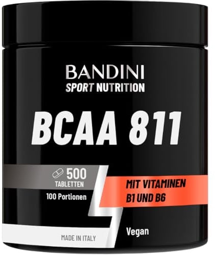 Bandini® VERZWEIGTKETTIGE AMINOSÄUREN BCAA 8 1 1 | 500 Tabletten mit fermentierten Aminosäuren, mit Vitamin B1 und B6 | 8.1.1 mit Leucin, Isoleucin, Valin | Intra-Pre-Post-Workout – Fürs Fitnessstudio