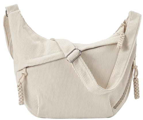 Jiliyote Umhängetasche Damen Cord Tasche Damen Crossbody Bag Crossbag mit verstellbarem Schultergurt für Arbeit Reisen Alltag (Beige)