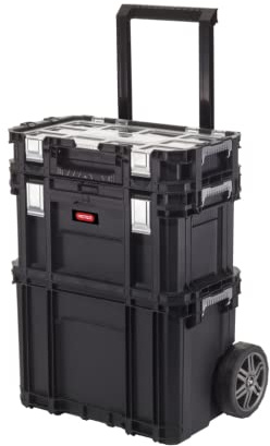 Keter Connect Rolling Werkzeugsystem, 3 in 1 Werkzeugtrolley, Rollende Werkstatt, 56,5x37,2x70 cm, stapelbar, inkl. Sortimentskasten
