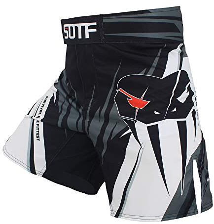 SOTF Herren MMA Stretch Shorts BJJ Grappling Bord Shorts - Grau - Groß