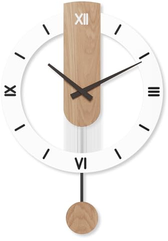 LANMOU Wanduhr Holz mit Pendel, Wanduhr Groß Ohne Tickgeräusche 40 * 55cm mit Roman Numerals, Wanduhren Wohnzimmer Uhr Lautlos, für Wanddekorationen