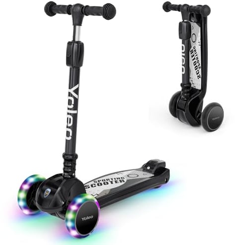 YOLEO Kinderoller Kinderscooter Dreiradscooter mit PU Räder, Reaktionsschnelle Bremsen, 4 Höhenverstellbare, Faltbar Lenker, 50kg Belastbar, für Kleinkinder Jungen Mädchen, ab 3 Jahre (Schwarz)