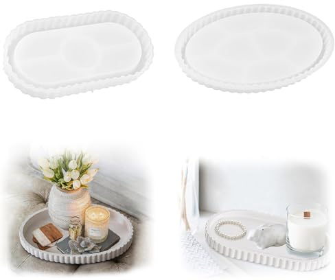 Euablfo 2 Stück silikonform tablett, Silikonformen Gießformen Tablett, DIY Gießformen für Beton, Silikonformen Mit Rillen, für DIY Teetablett Obsttablett Kunsthandwerk, Heimdekoration (Weiß)