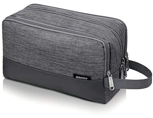 WANDF Kulturbeutel Herren Rucksack Damen Kosmetiktasche Waschtasche für Männer & Frauen in Premium Qualität (A - Denim Grau)
