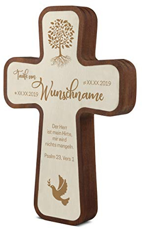 Taufkreuz Kinderkreuz aus langlebigen Kebony- und Pappelholz inkl. individueller Gravur 11x16x2,2cm - Weltenbaum